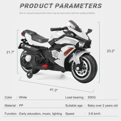 YIWA Electric Motorcycle Toys 12V Battery 2-Wheel Motorbike Kids Rechargeable Ride - White