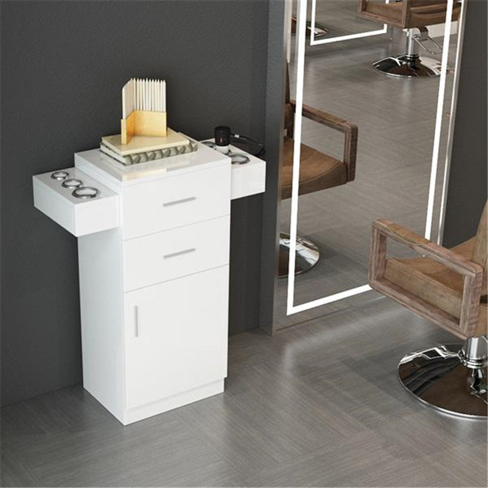 AMYOVE Salon Locker Cabinet Storage Cart Hair Dryer Rack Drawer White