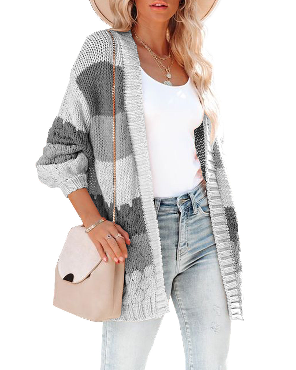 Women's Long Sleeve Colorblock Cardigan Knit Jacket