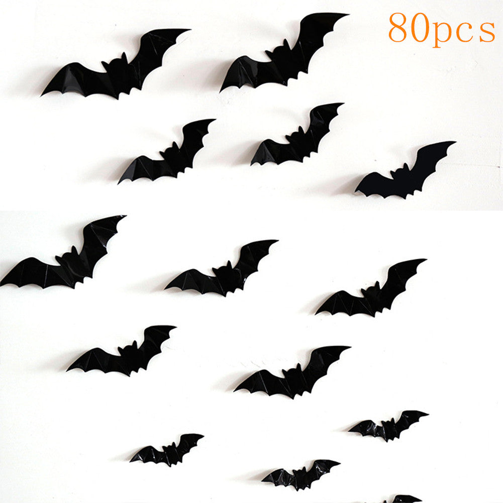 CYNDIE 80PCS 3d Bats Wall Stickers 4 Sizes Halloween Decorative Decals Wallpaper