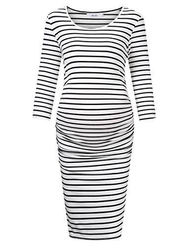 Ruched Maternity Dress Round Neck Maternity Dress 3/4 Sleeve Maternity Dresses