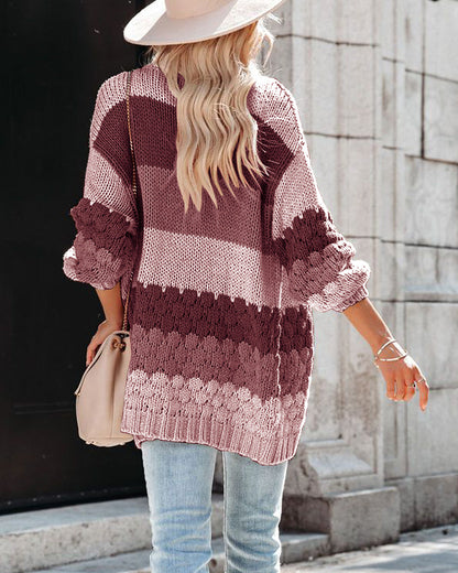 Women's Long Sleeve Colorblock Cardigan Knit Jacket