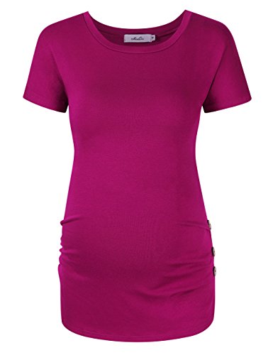 Maternity Shirt Side Button and Ruched Maternity Tunic Tops Maternity Short Sleeve T-Shirts