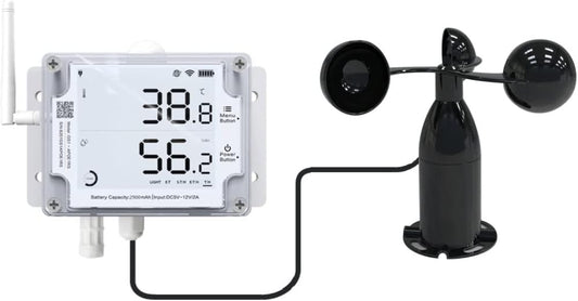 Ubibot GS1-AETH1RS + Wind Speed Sensor Probe Bundle Ethernet Thermometer Hygrometer, WiFi Temperature Humidity Sensor, Digital Temperature Data Logger, Free App Email Alert (2.4GHz WiFi & RJ45 Ethernet