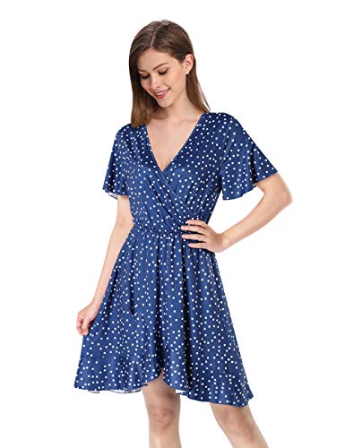 Women V-Neck A-Line Floral Print Ruffle Wrap Casual Party Mini Dress