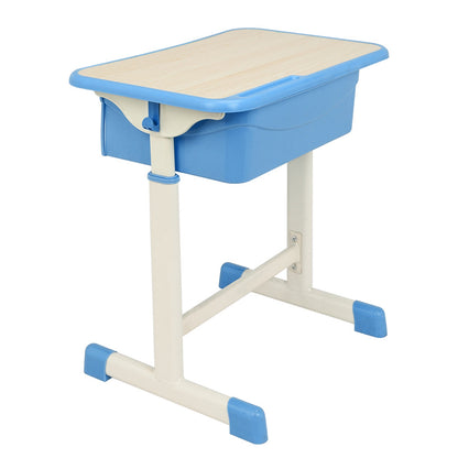 AMYOVE Student Table Chair Set Adjustable White Paint Wood Grain Surface Plastic Blue