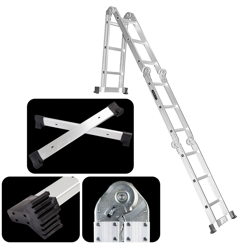 RONSHIN 4x3 12-Step Joints Aluminum Folding Ladder Ultra-Light Wear-Resistant Space-Saving