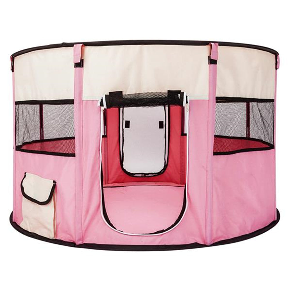 BEESCLOVER 40inch Folding Pet Game Fence Tent Portable Round Dog House Cat Nest Bed Pink