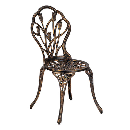 AMYOVE 3pcs Tulip Bistro Set European Style Cast Aluminum Bronze Color Outdoor