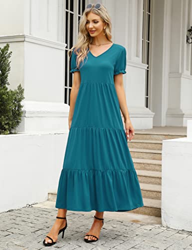 YESFASHION Boho Swing Straight Long Puff Sleeve Maxi Dress