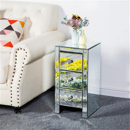 AMYOVE Mirrored Nightstand Bedside End Table with 3-Drawers for Bedroom Mini Cabinet