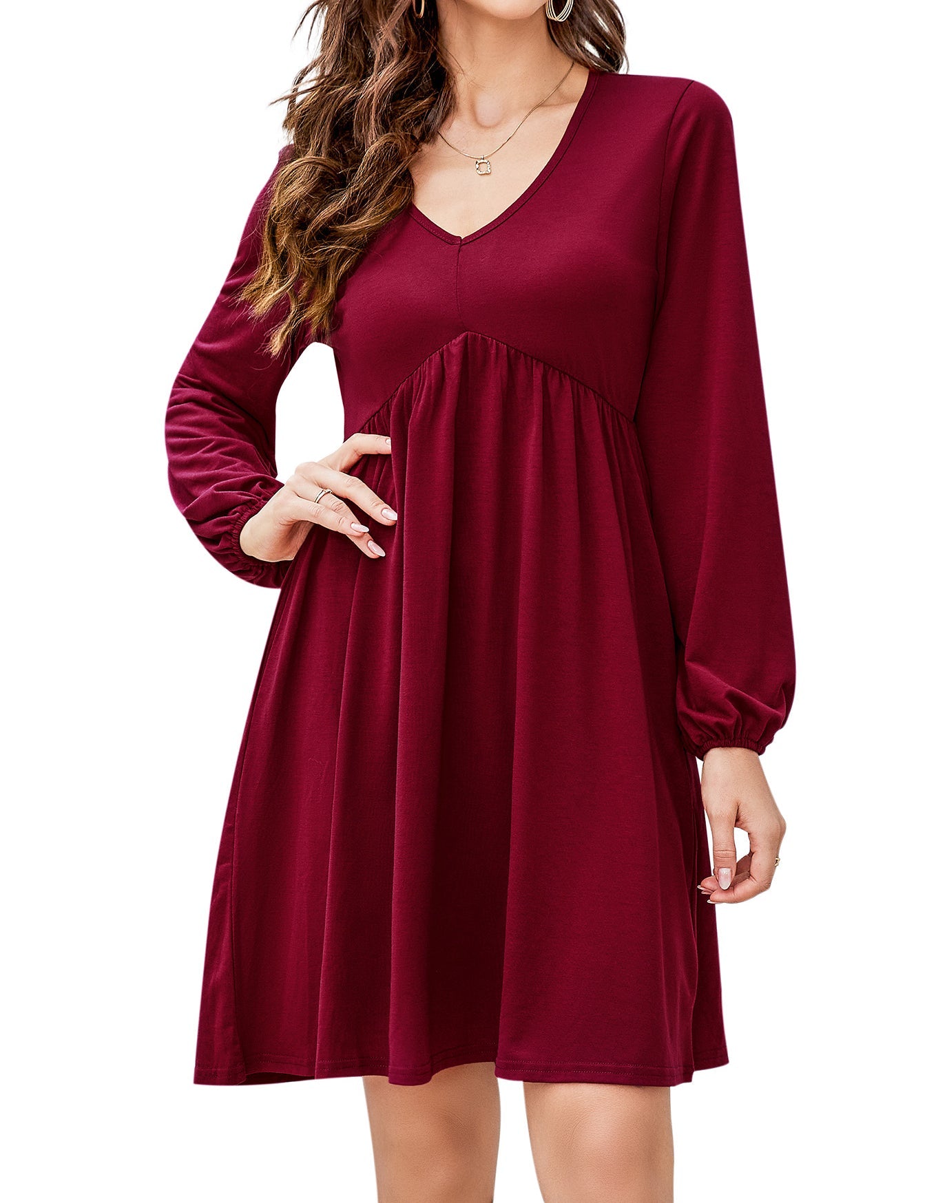 Women's V Neck Long Sleeve Autumn Dress