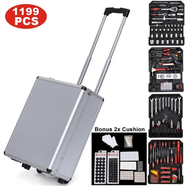 RONSHIN 1199pcs Iron Tool Set with Aluminum Trolley Case for Household Daily Black