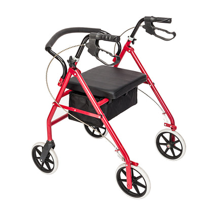 DSSTYLES Basket Walker Chair Wheel Rollator Walker Removable Back Support Red