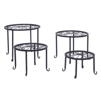 ALICIAN 4pcs/set Shelf Black Paint Round Pattern Plant Stand Household Organizer Black