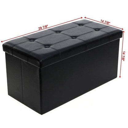 AMYOVE Folding Storage Cube Seat PU Leather 76*38*38cm Black