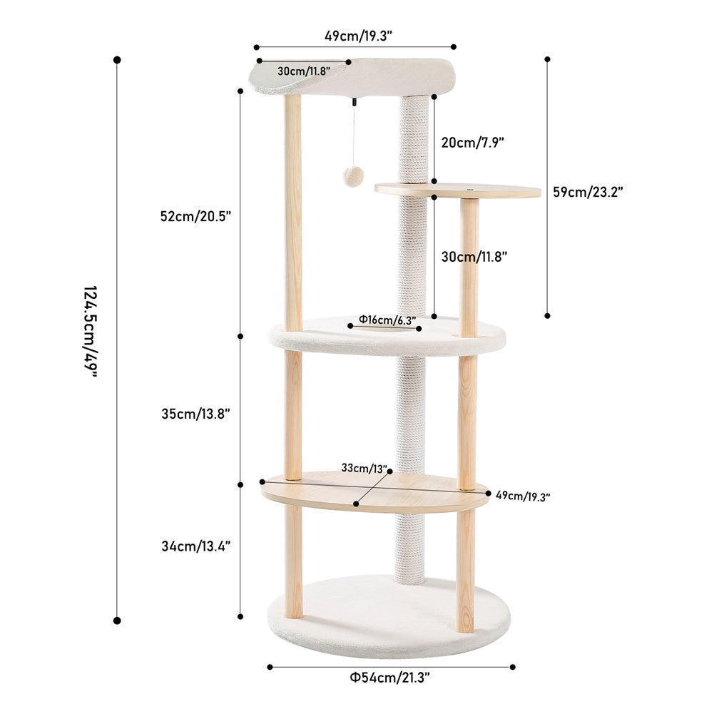 BEESCLOVER Multi-layer Cat Tree Modern Cat Tower Cat Scratching Post Jumping Platform Plush Hanging Ball