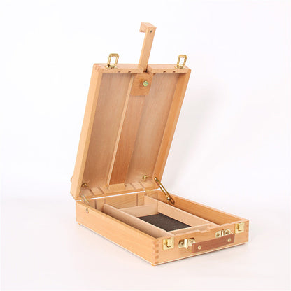 RONSHIN Portable Beech Sketch Box with Easel Impact-Resistant 4 Compartments Storage Box