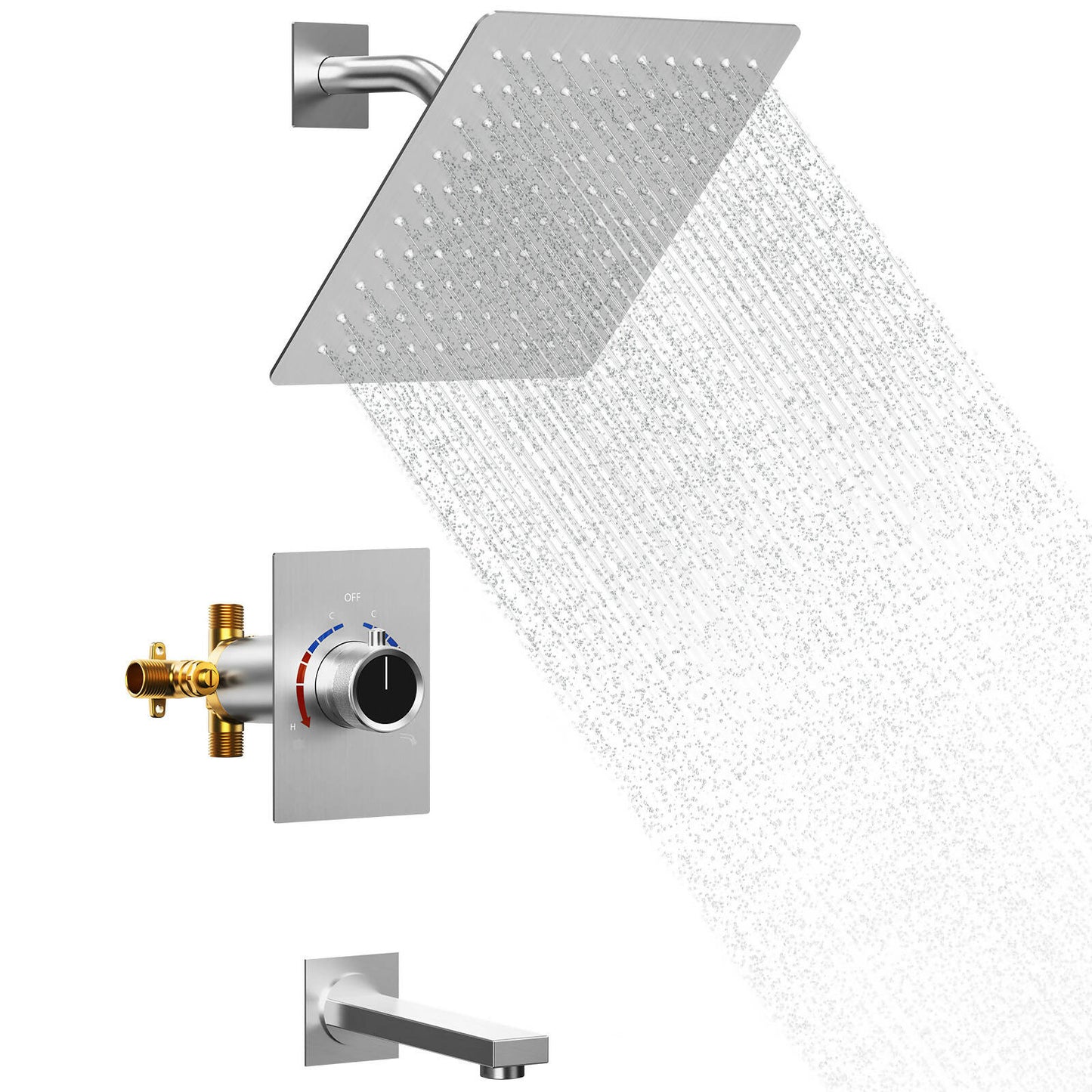 AquaSpa 8" High-Pressure Function Rainfall Shower Head, Wall Mount, Rough in-Valve, 2.5 GPM