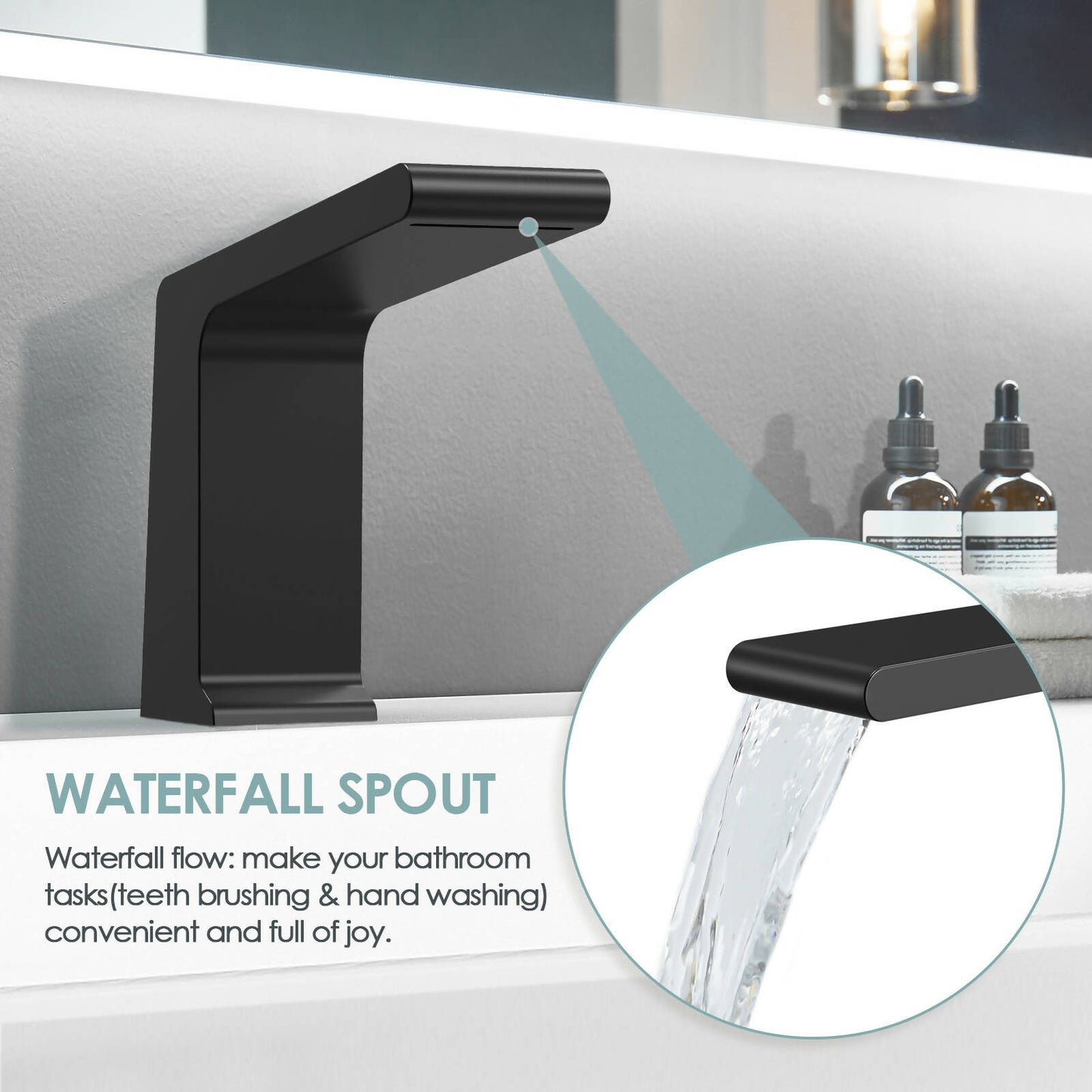 AquaSpa 3-Handle Widespread Bathroom Faucet with Handheld Shower: Deck Mount, 5-Hole Design