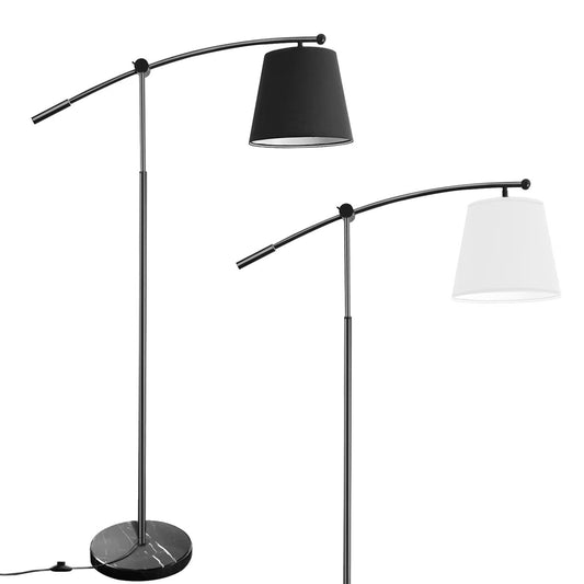 Arc Floor Lamp with 2 Lampshades White & Black Marble Base Adjustable Arm Lamp