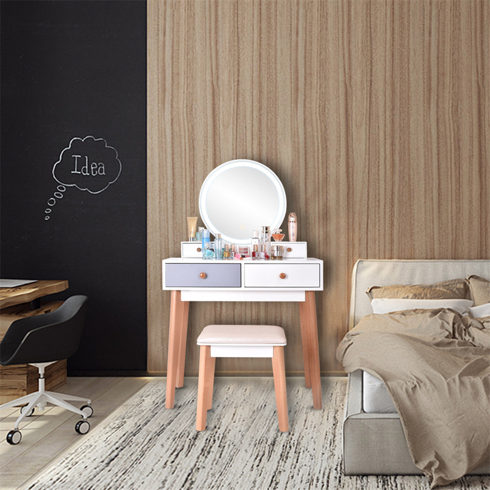 AMYOVE Dressing Table Bedroom Solid Wood Simple Dressing Table White