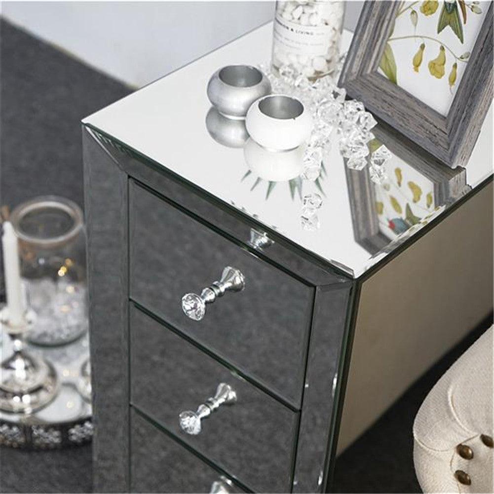 AMYOVE Mirrored Nightstand Bedside End Table with 3-Drawers for Bedroom Mini Cabinet