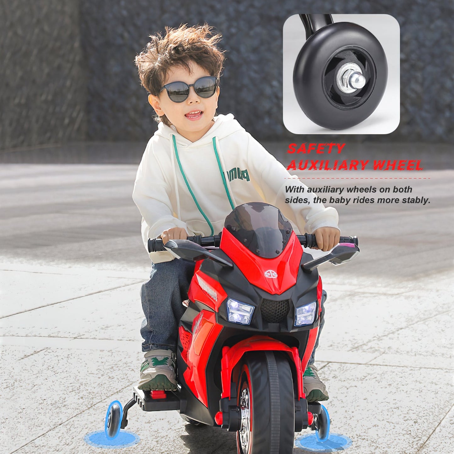 YIWA Electric Motorcycle Toys 12V Battery 2-Wheel Motorbike Kids Rechargeable Ride - Blue