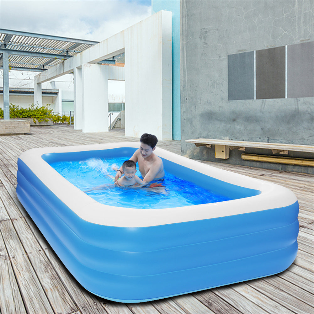 THBOXES Inflatable Swimming Pool Wall Rectangle Summer Blow Up Swimming Pool 120x72x22inch Blue