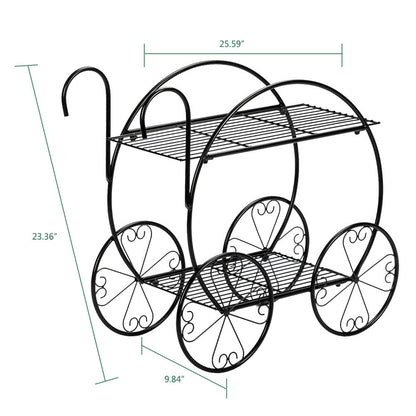 ALICIAN 2-Tier Flower Pot Stand Garden Cart Design Plant Holder Black