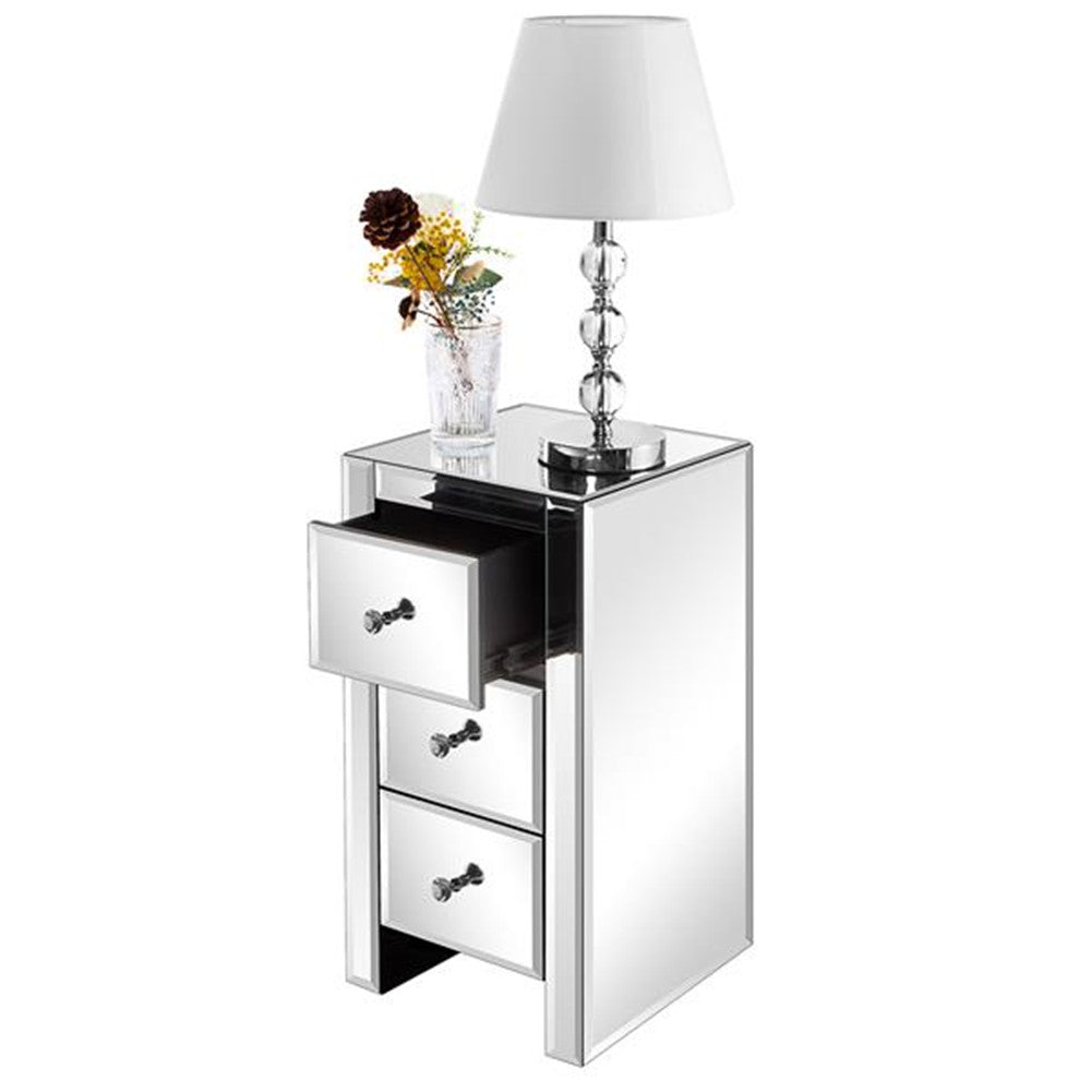 AMYOVE Mirrored Nightstand Bedside End Table with 3-Drawers for Bedroom Mini Cabinet