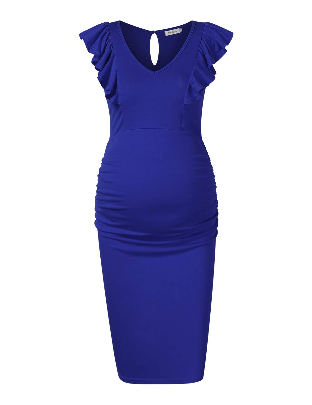 Women's V Neck Ruffle Sleeveless Ruched Side Slim Fit Bodycon Maternity Dress