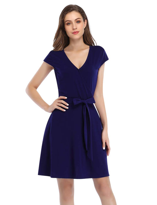 Women's Casual V Neck Short Sleeve Slim Mini Party Dress