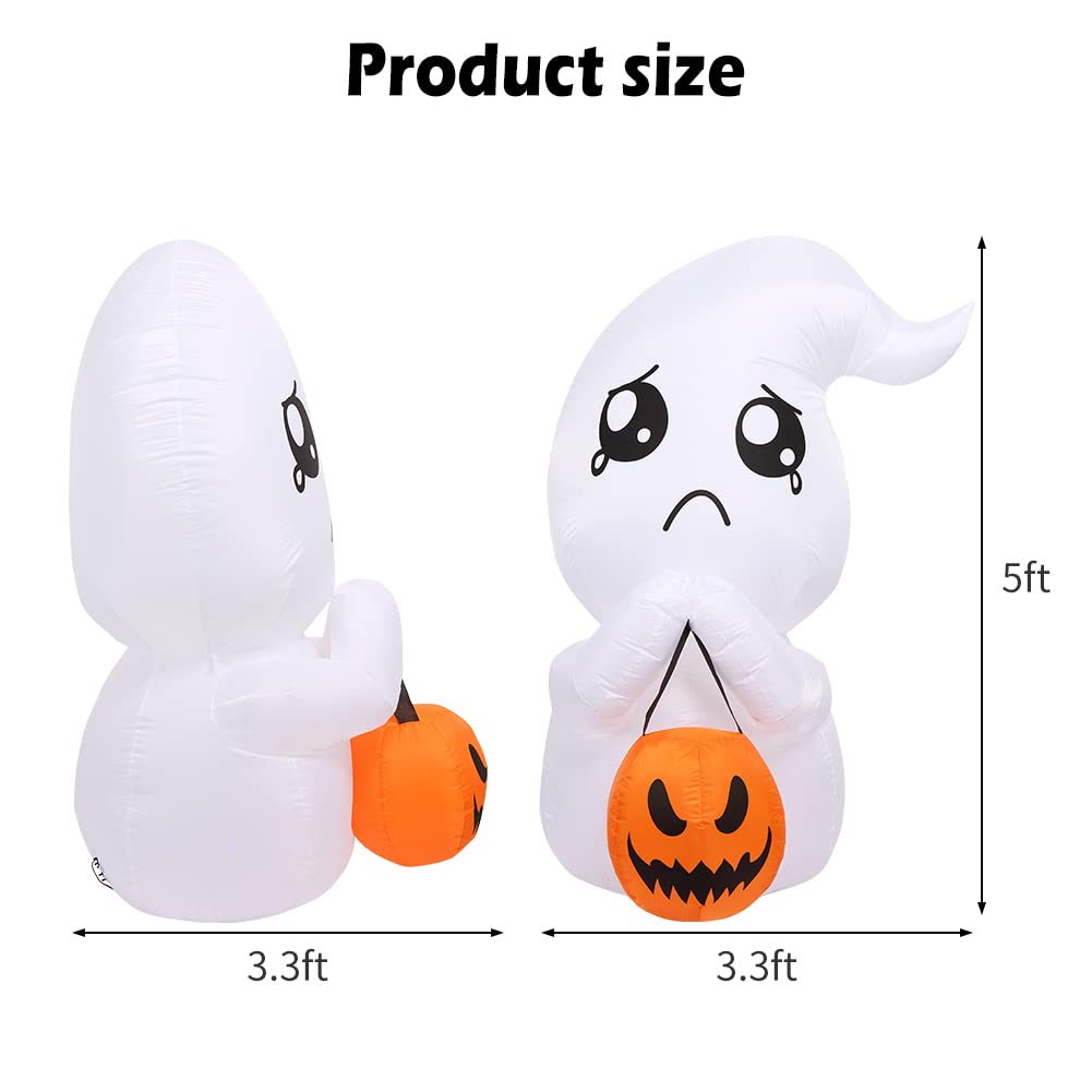 WHIZMAX 5FT Halloween Inflatable Cute Ghost with Pumpkin