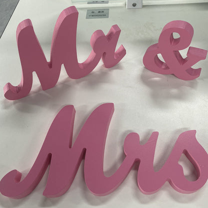 RONSHIN 1 Set Wooden Mr And Mrs Letter Ornament Wedding Props Pink