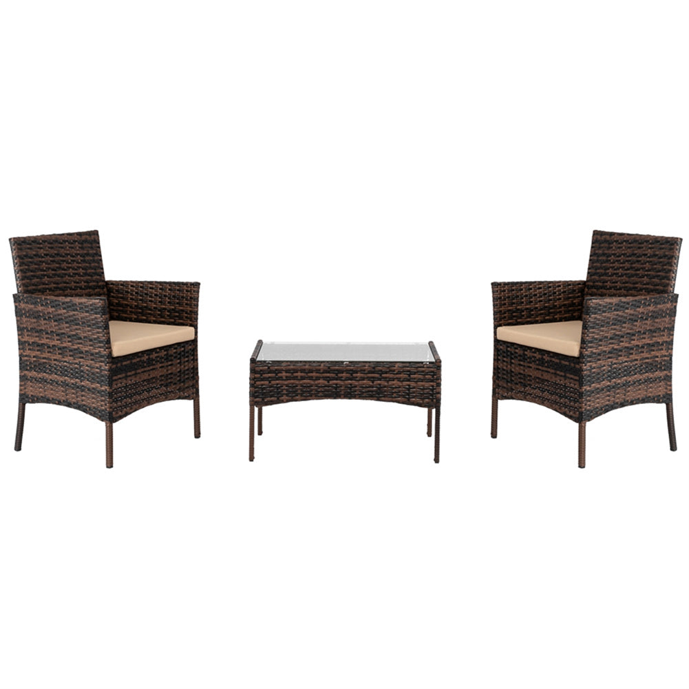 AMYOVE 4PCS Rattan Table Chairs Set Includes Arm Chairs Coffee Table Black