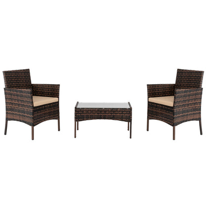 AMYOVE 4PCS Rattan Table Chairs Set Includes Arm Chairs Coffee Table Brown