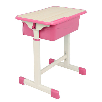 AMYOVE Student Table Chair Set Adjustable White Paint Wood Grain Surface Plastic Pink