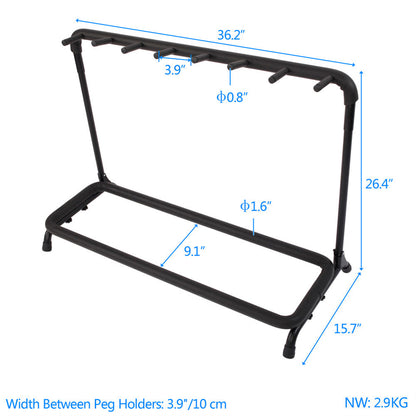 YIWA Multi Guitar Stand Rack Round Tube Shelf Type 7-Slot Display Holder