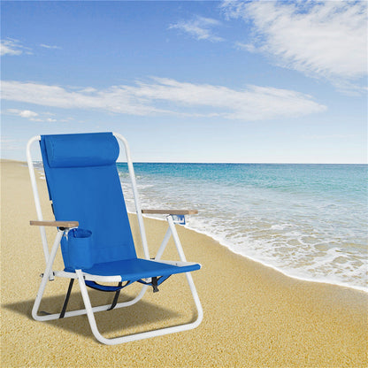 ALICIAN Portable Beach Chair with Adjustable Headrest Single Beach Chair Blue