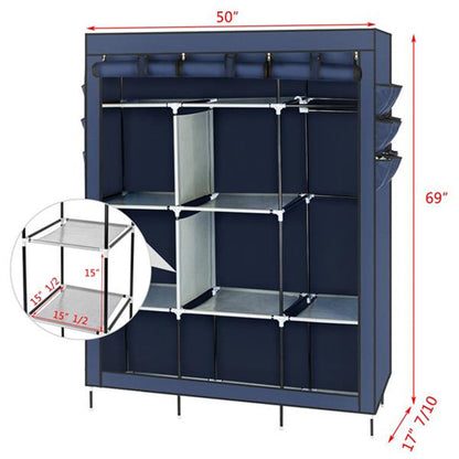 RONSHIN 69" Clothing Organizer Wardrobe Storage Closet Clothes Portable Wardrobe Navy Blue