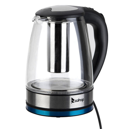 ZOKOP 1.8L Electric Glass Kettle with Filter Black