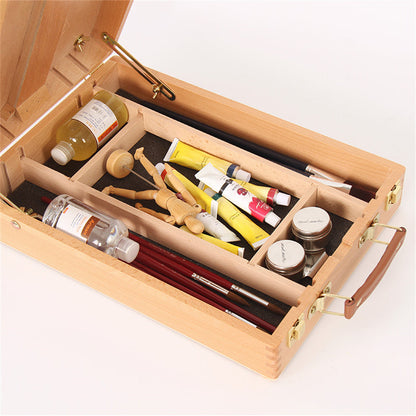 RONSHIN Portable Beech Sketch Box with Easel Impact-Resistant 4 Compartments Storage Box