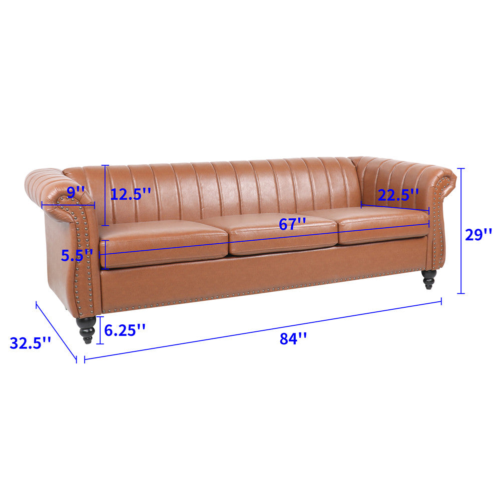 ALICIAN Chaise Lounge Sofa Chair Traditional Rolled Arms with Nailhead Trim Brown