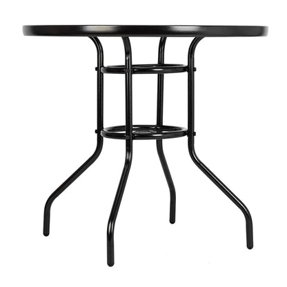 AMYOVE Outdoor Round Dining Table Weather-Proof Yard Garden Tempered Glass Table