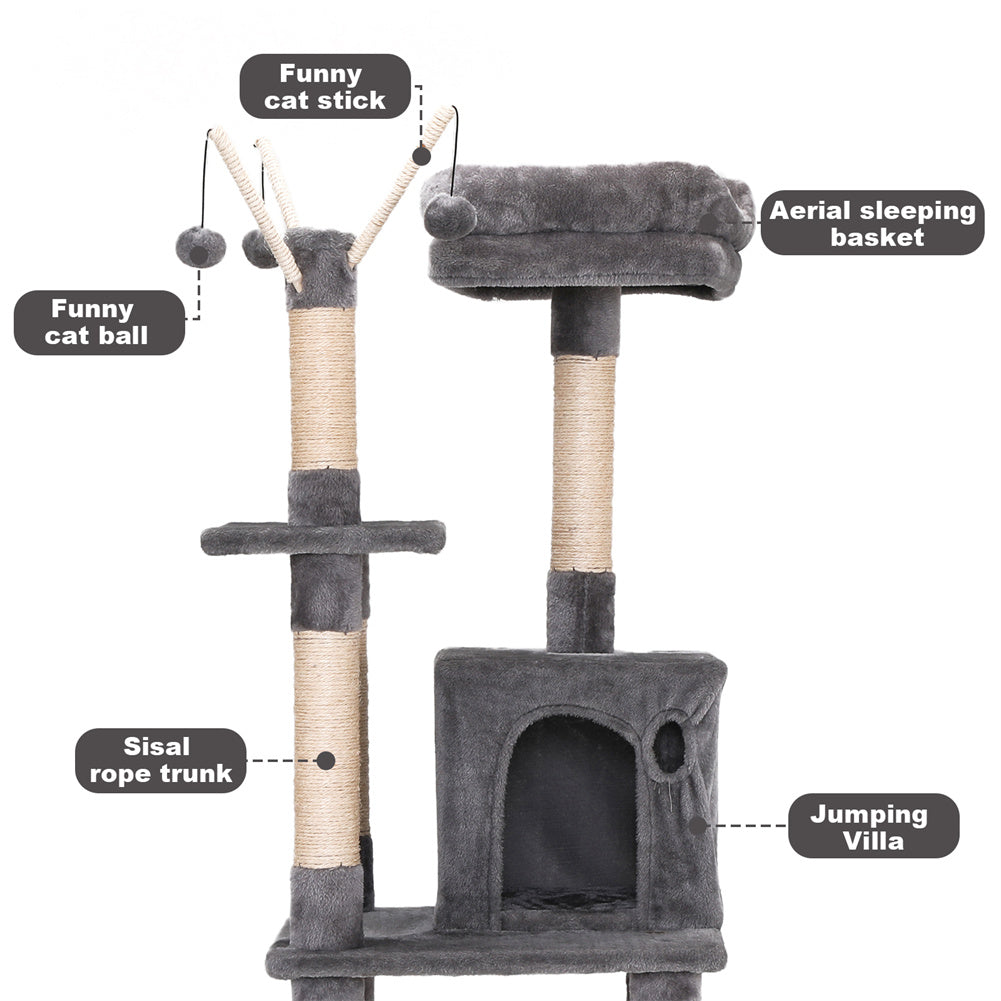 BEESCLOVER Cat Tree Toy Plush Indoor Multistory Cat Tree Toys Cat Climbing Frame Toy Grey