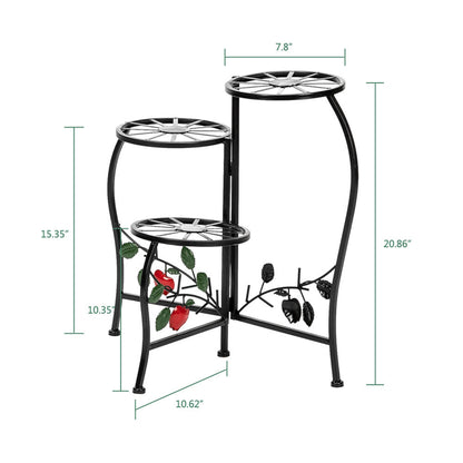 ALICIAN Metal Plant Stand Shelf 3-base Flower Pot Holder Organizing Racks Black