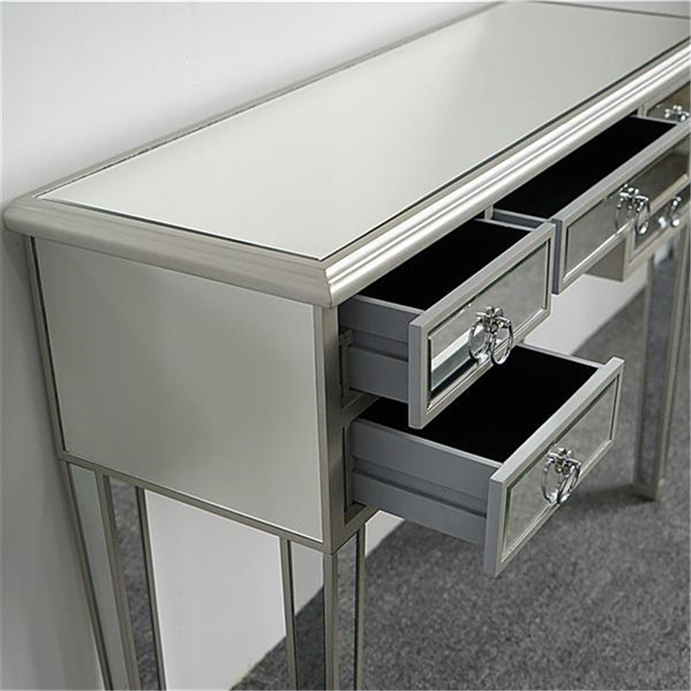 AMYOVE Mirrored Desk Vanity Table With 5 Drawers For Home Bedroom Storage