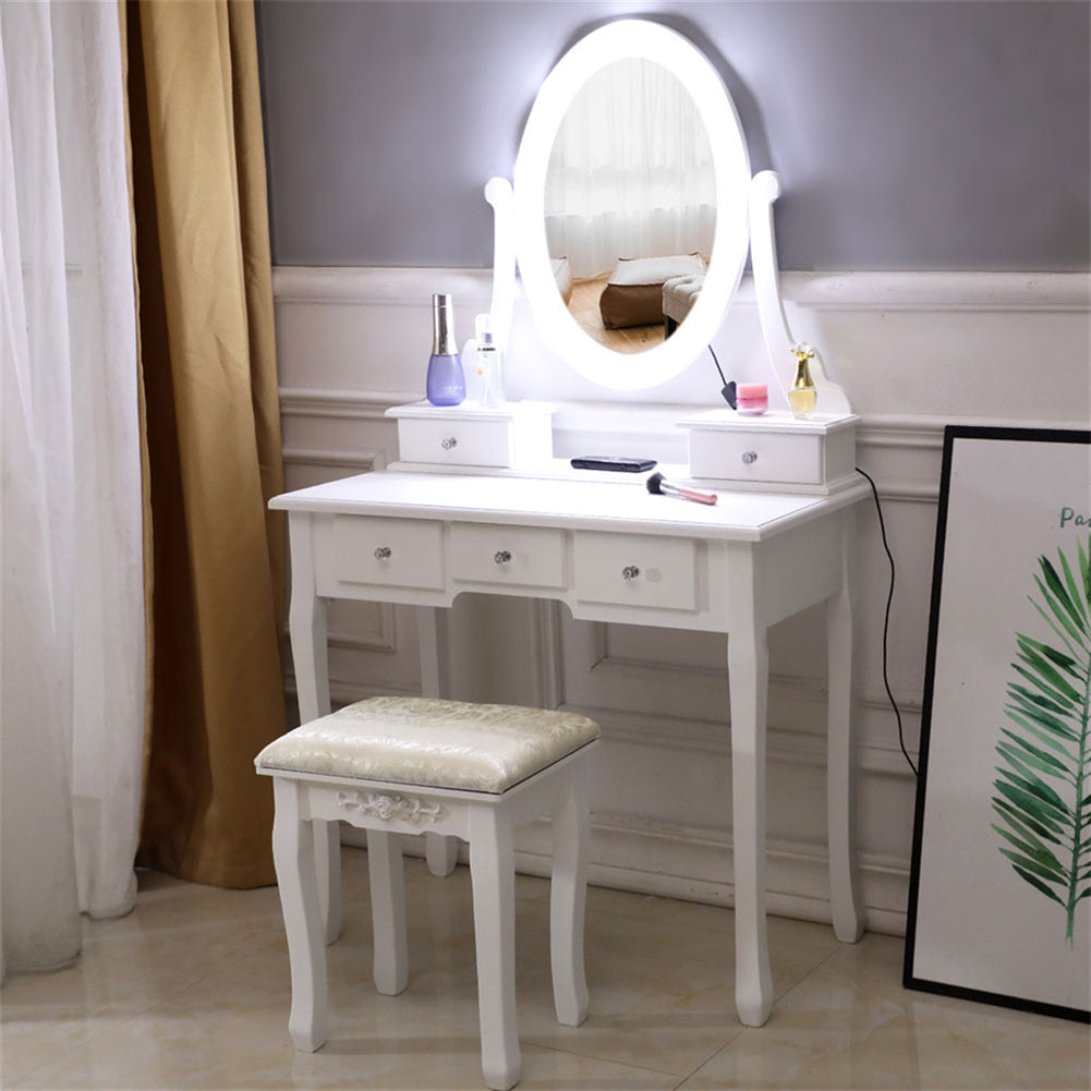 AMYOVE 5-drawer Dressing Table with Single Mirror White