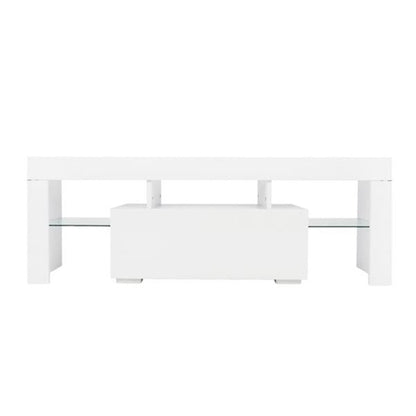 ALICIAN LED Cabinet TV White Particle Board TV Stand w/Single Drawer White